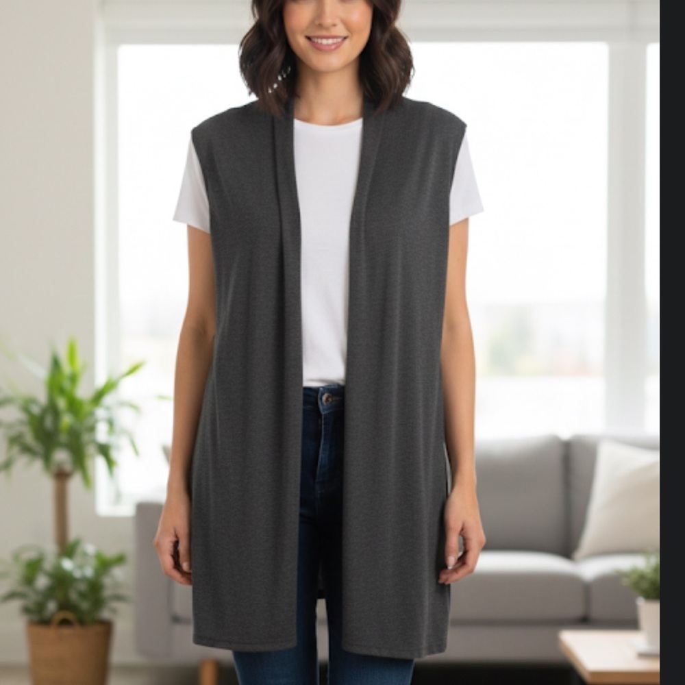 Cupio Charcoal Open Front Cardigan vest size XL